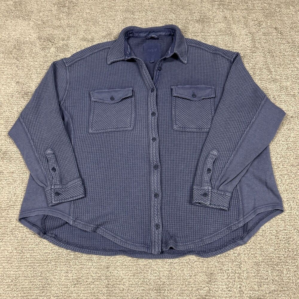 Aerie LumberJane Thermal Waffle Knit Shirt Womens Small Oversized Slouchy Blue